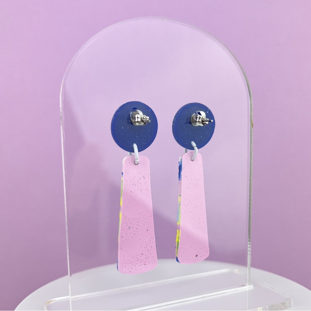 Colorful Abstract Design Polymer Clay Dangle Earrings Handmade Funky - Picture 7 of 10